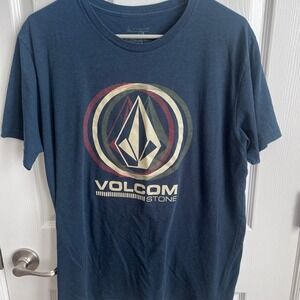 Volcom Stone Logo Graphic T Shirt Men's Large Blue Cotton Polyester Blend